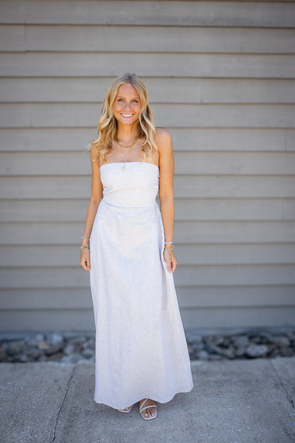 Sandbar Strapless Striped Linen Maxi Dress