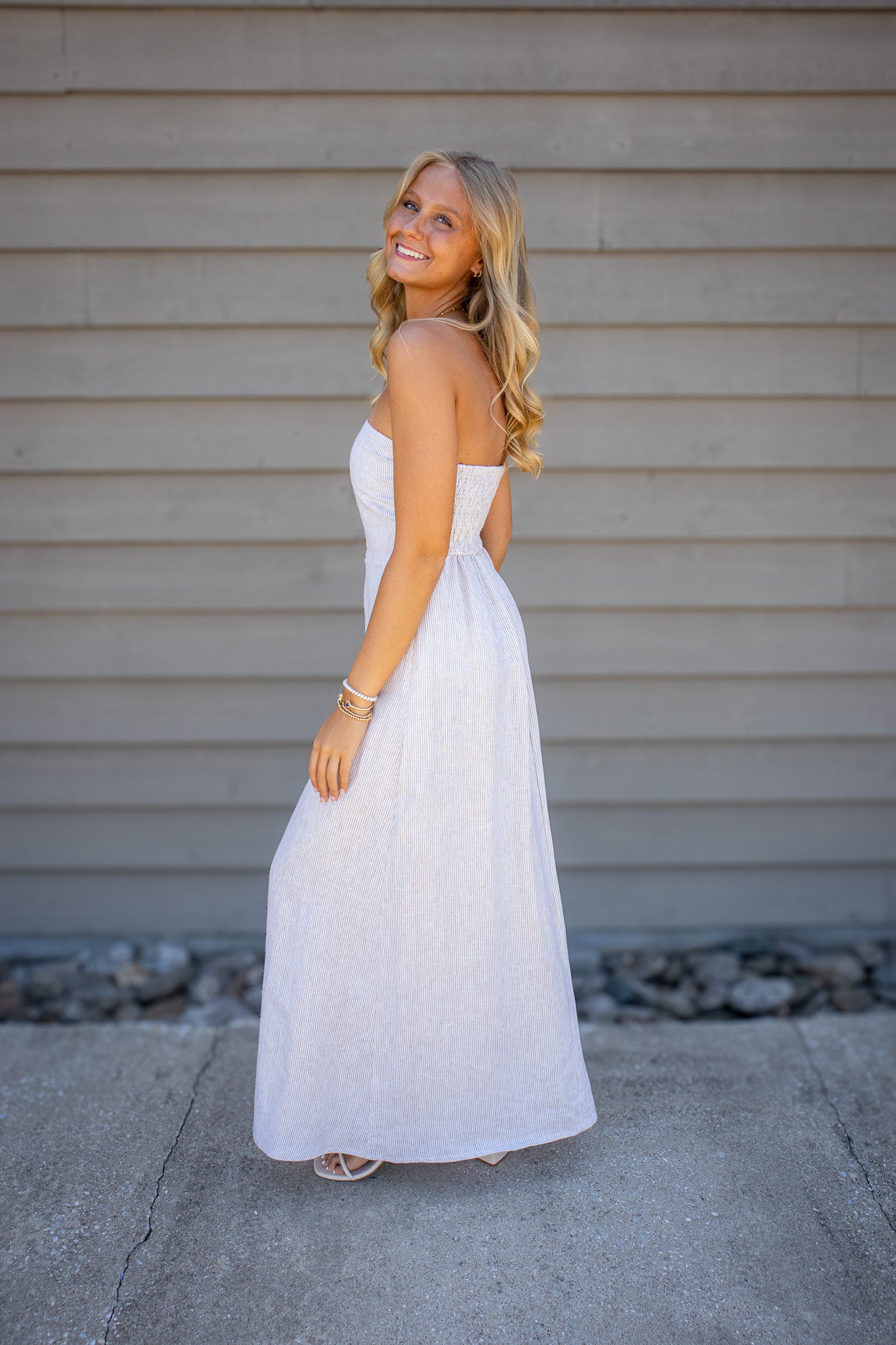 Sandbar Strapless Striped Linen Maxi Dress