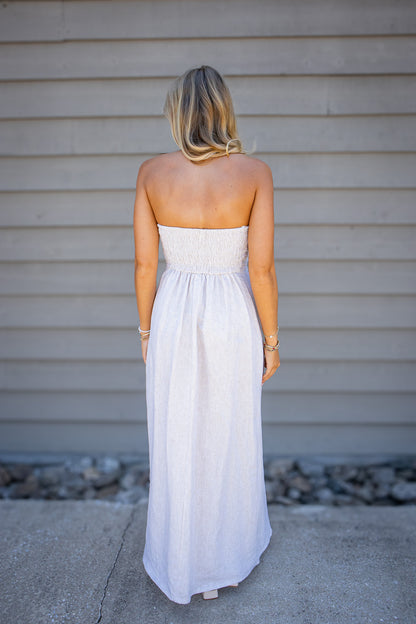 Sandbar Strapless Striped Linen Maxi Dress