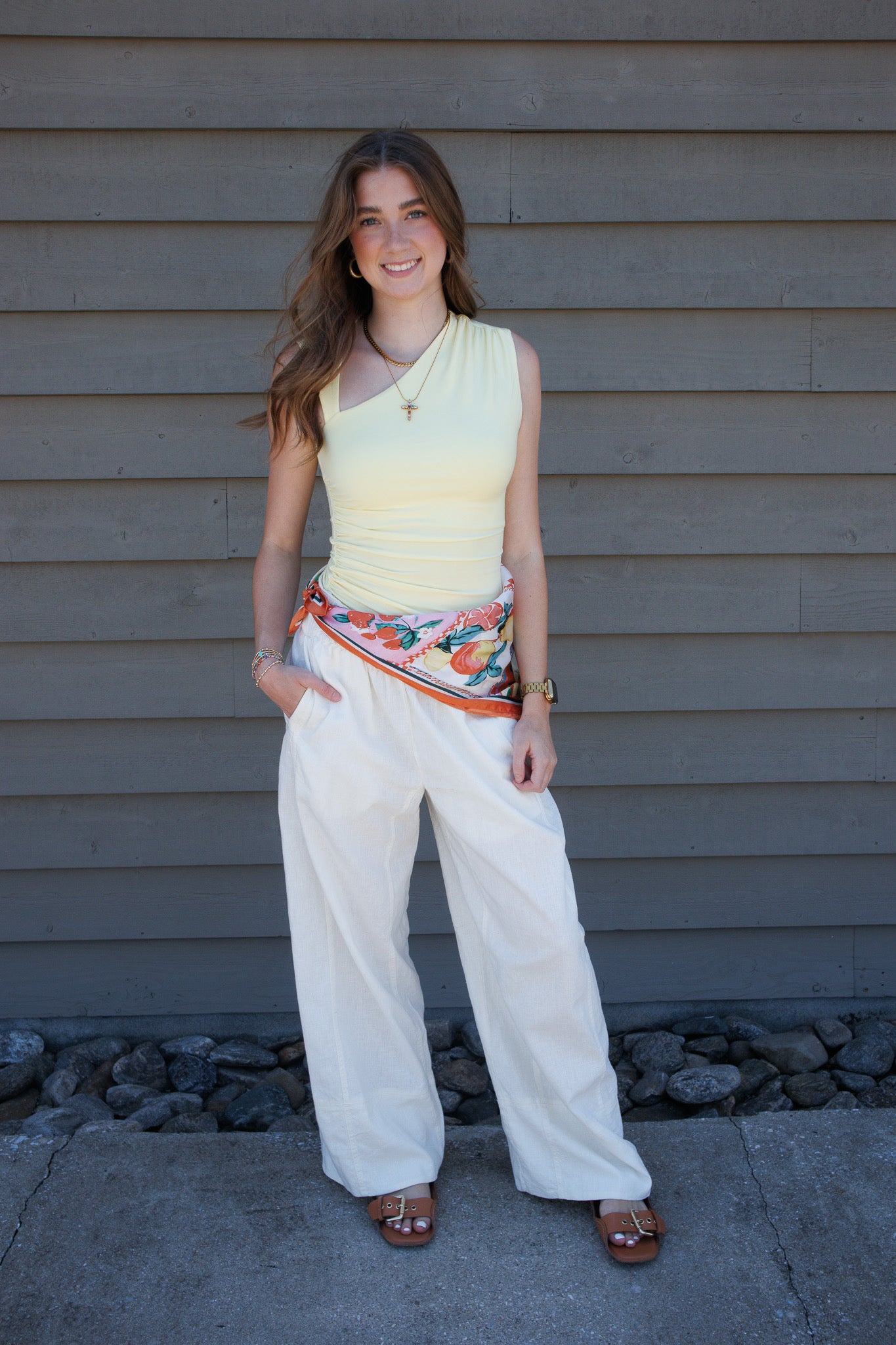 Feels Like Summer Asymmetric Ruched Top-Yellow