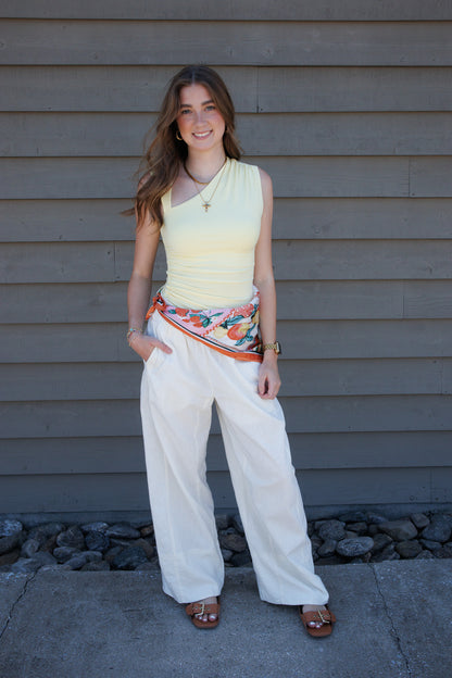 Feels Like Summer Asymmetric Ruched Top-Yellow