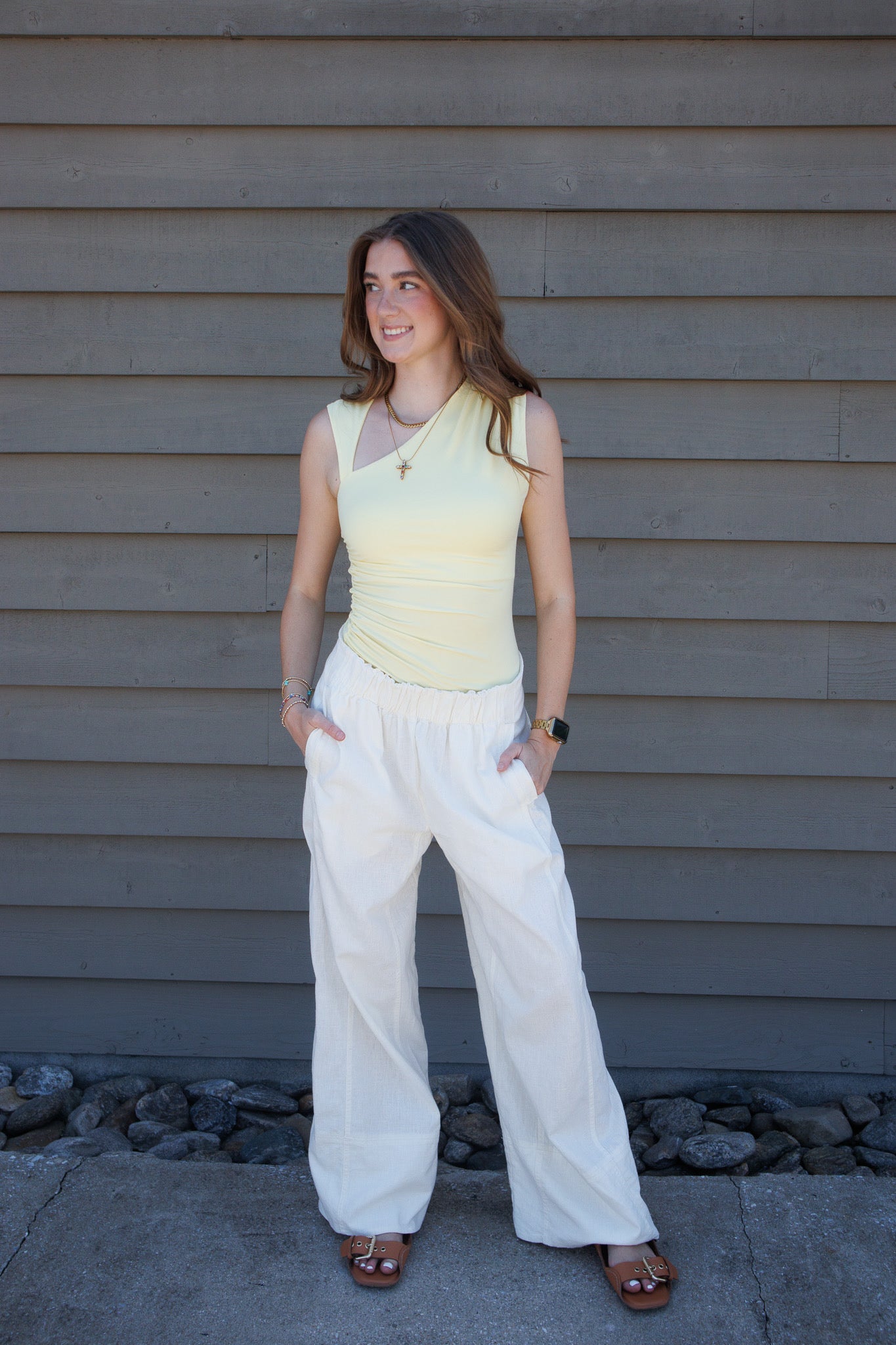 Feels Like Summer Asymmetric Ruched Top-Yellow