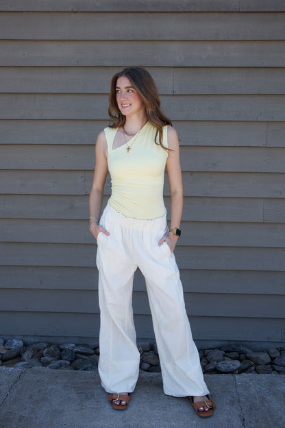 Feels Like Summer Asymmetric Ruched Top-Yellow