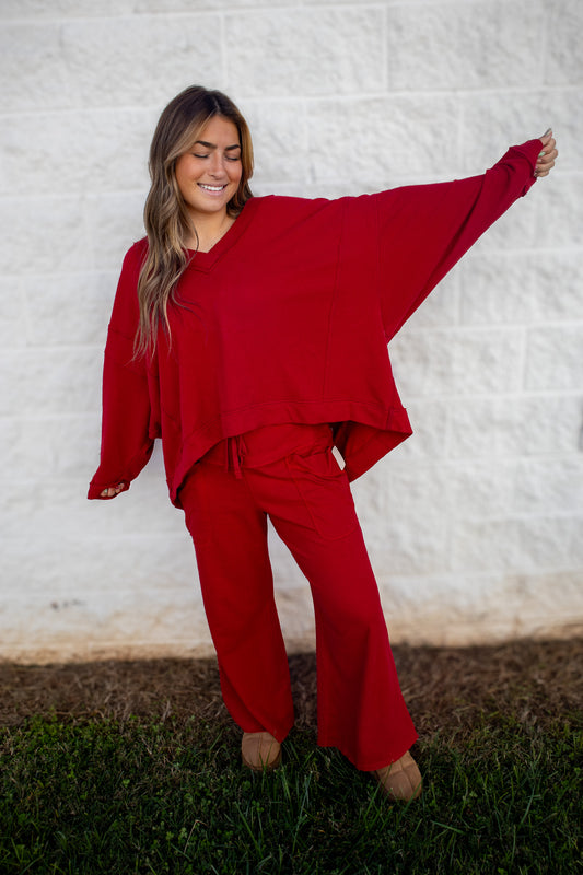 Free People - Staycation Lounge Pants - DEEP CHERRY
