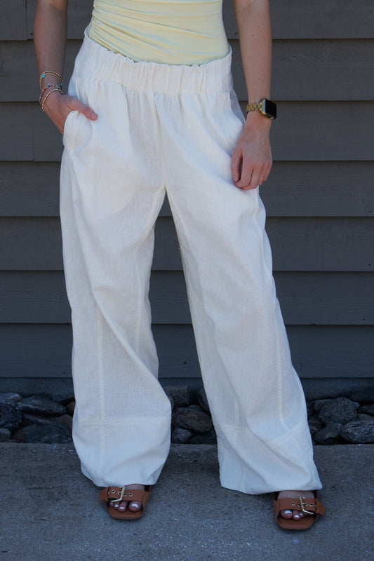 Free People-Day's End Linen Pull-On Pants-CLEAN IVORY
