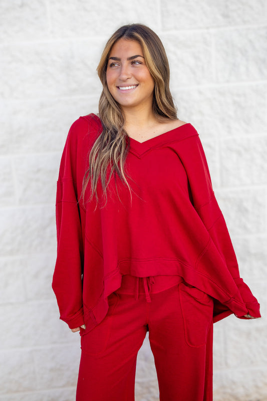Free People - Staycation Pullover - DEEP CHERRY