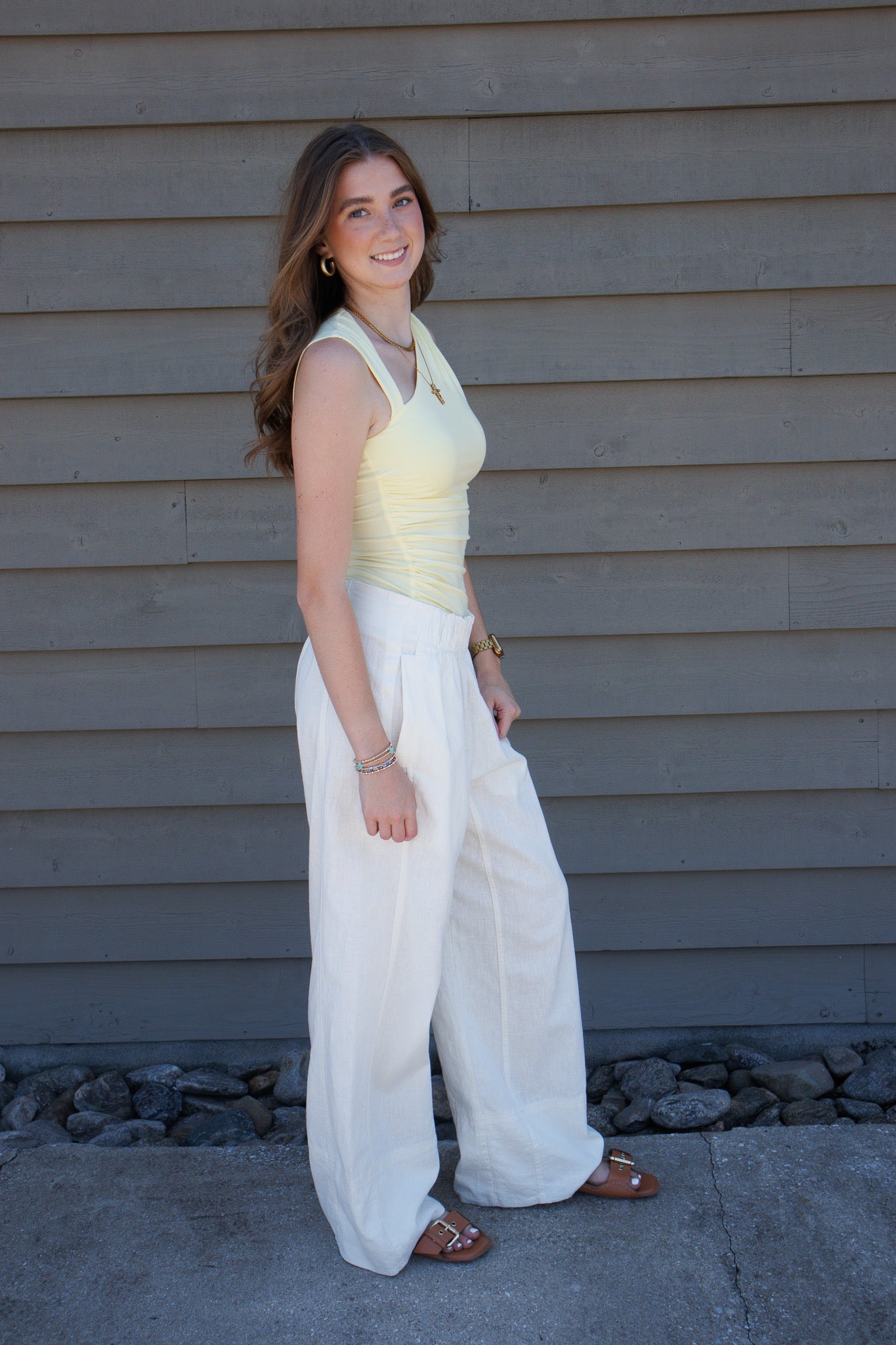 Feels Like Summer Asymmetric Ruched Top-Yellow
