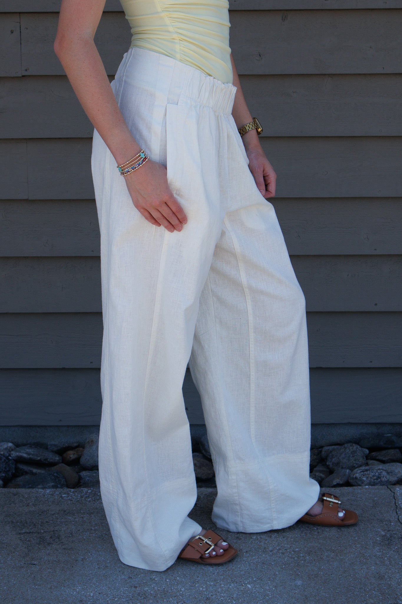 Free People-Day's End Linen Pull-On Pants-CLEAN IVORY