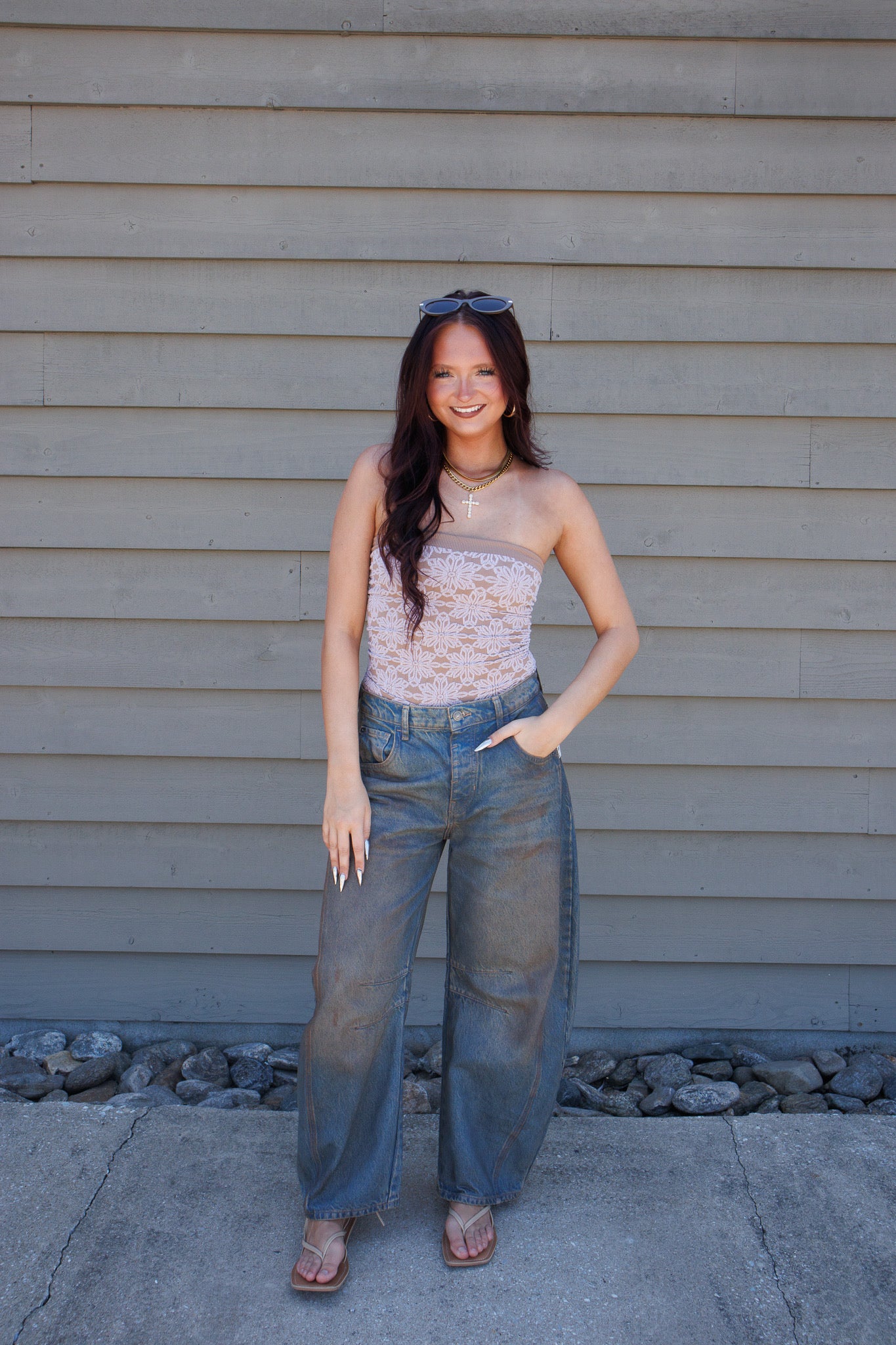 Love Notes Floral Knit Tube Top- TAUPE
