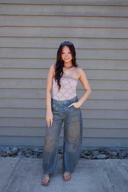 Love Notes Floral Knit Tube Top- TAUPE