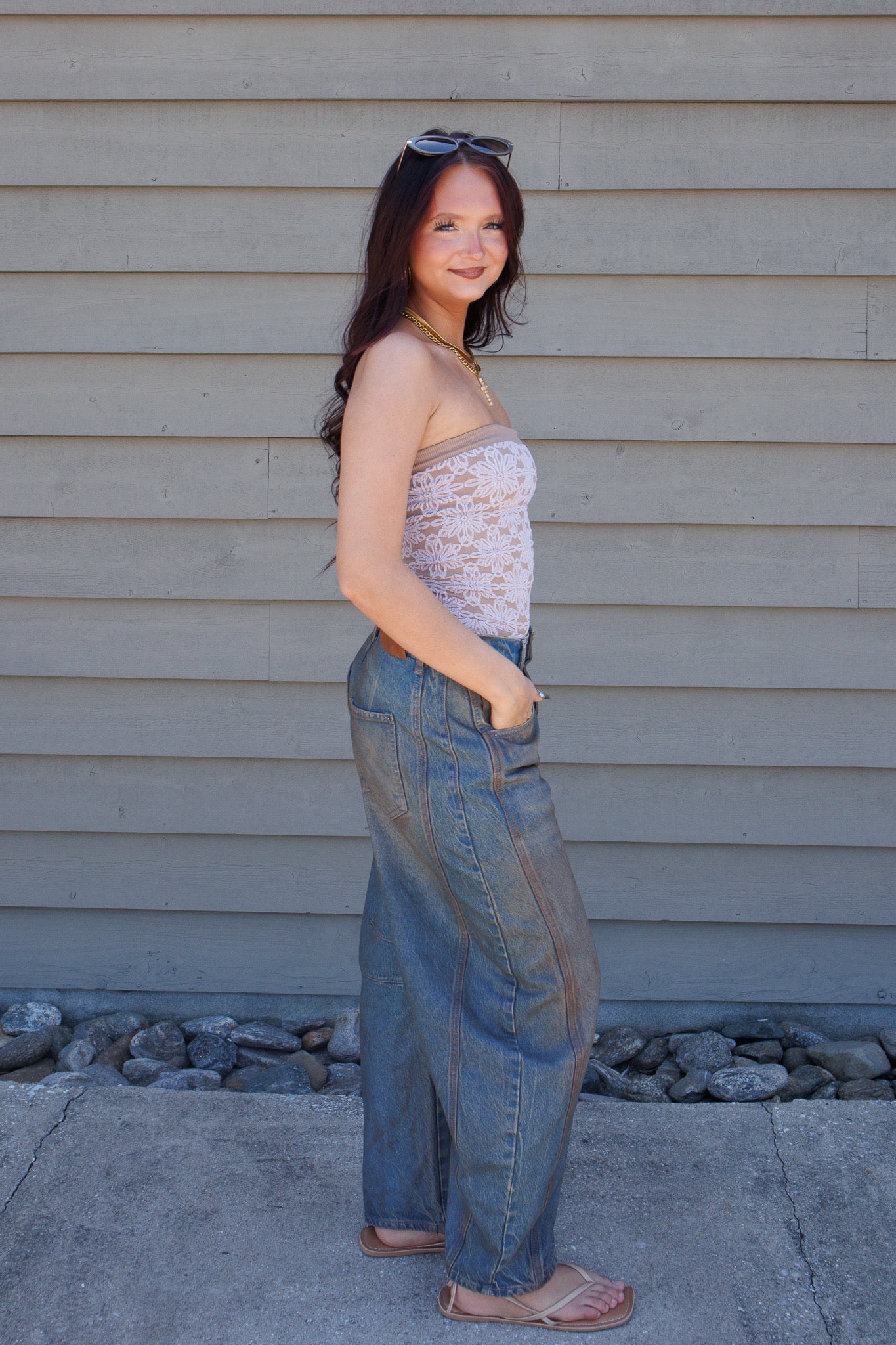 Love Notes Floral Knit Tube Top- TAUPE