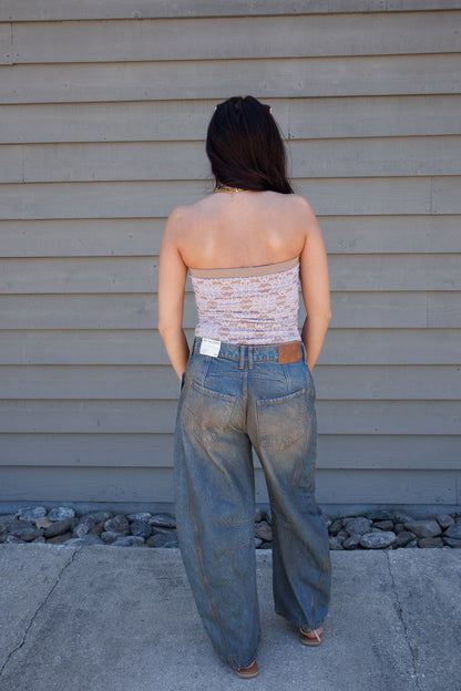 Love Notes Floral Knit Tube Top- TAUPE