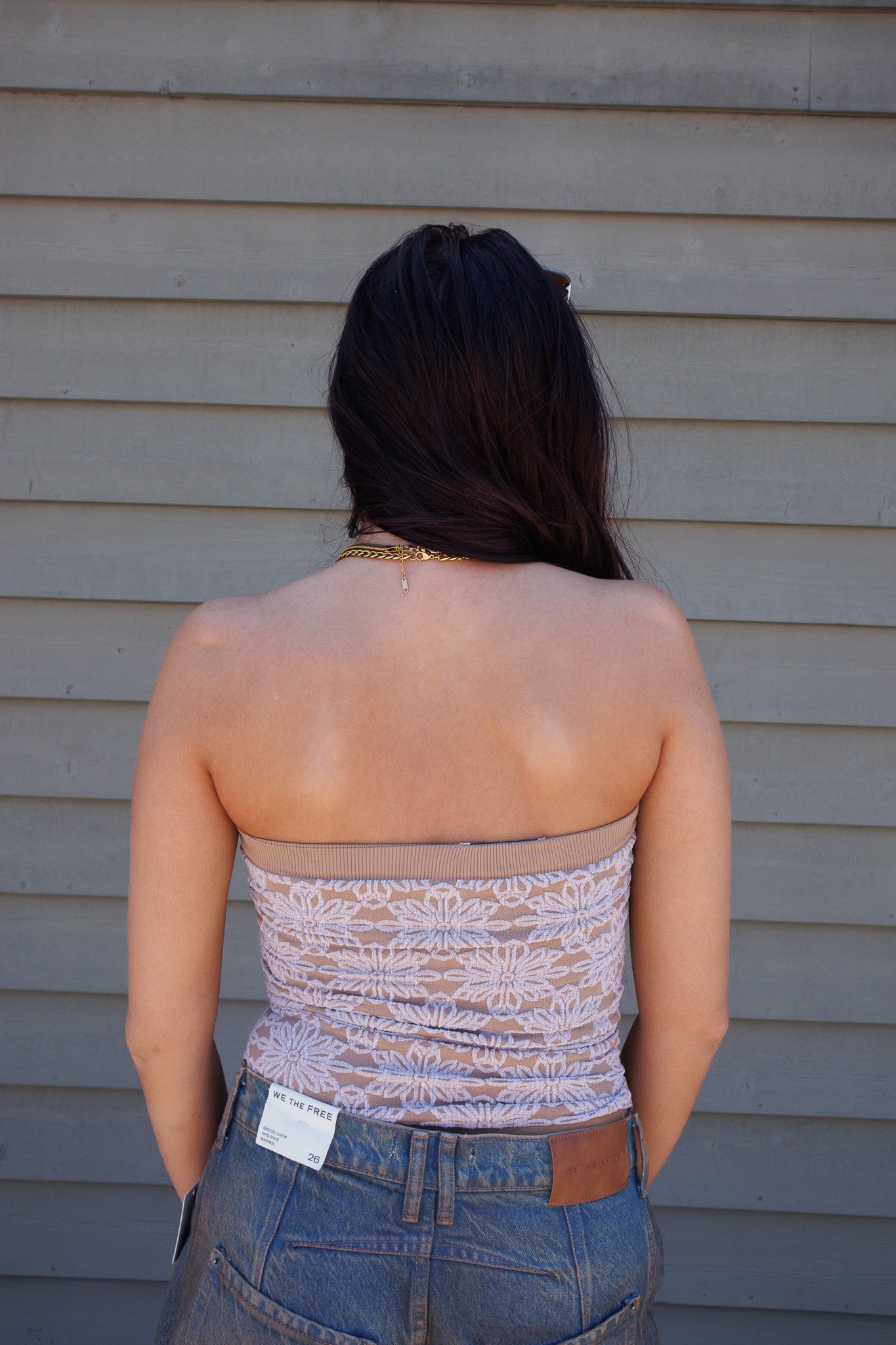 Love Notes Floral Knit Tube Top- TAUPE