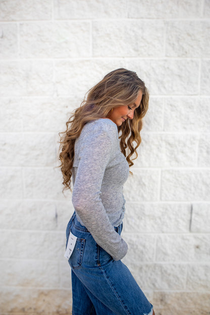 Free People - Big Love Rib Cardi - HEATHER GREY