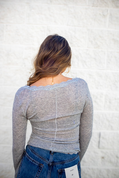 Free People - Big Love Rib Cardi - HEATHER GREY