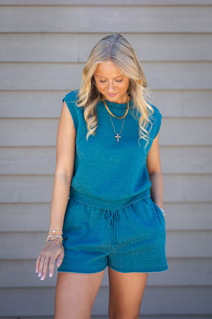 Rest Day Two-Piece Lounge Short Set - Dark Teal