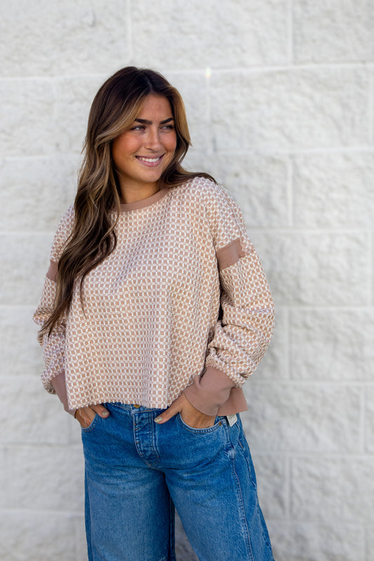 Free People - My Time Textured Reversible Layer Sweatshirt Top -SANDY