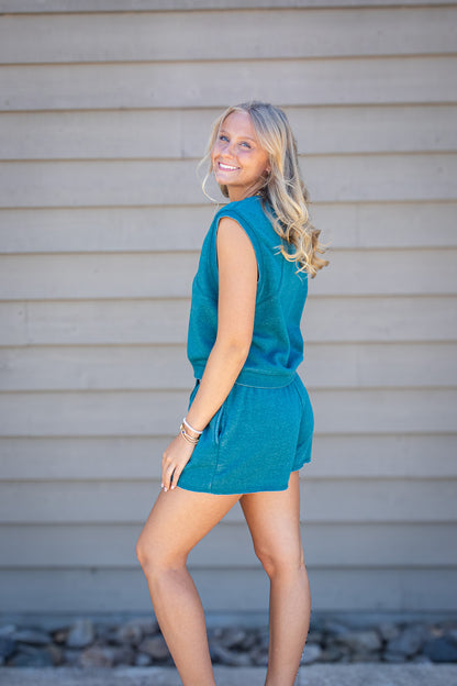 Rest Day Two-Piece Lounge Short Set - Dark Teal