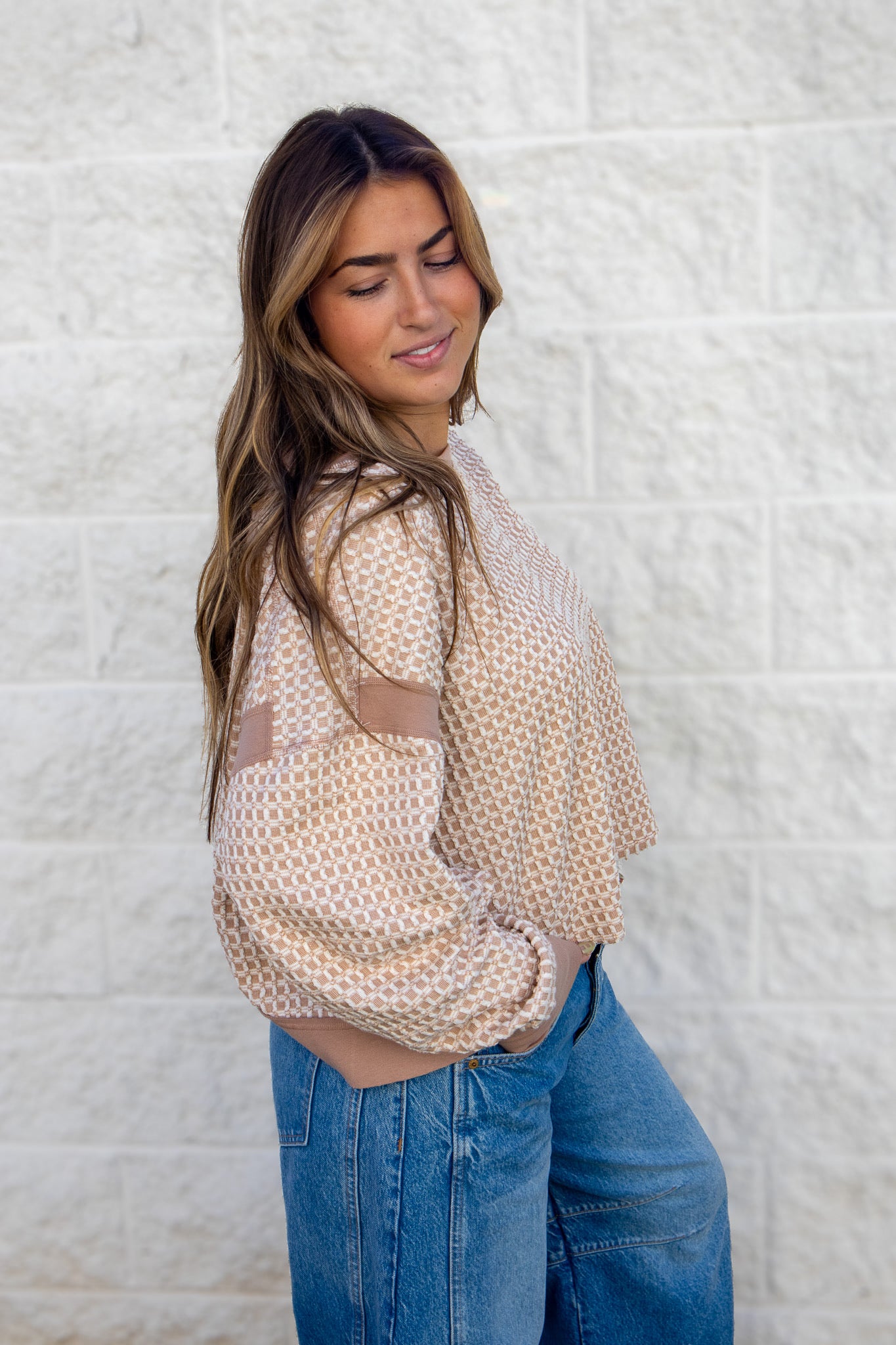 Free People - My Time Textured Reversible Layer Sweatshirt Top -SANDY