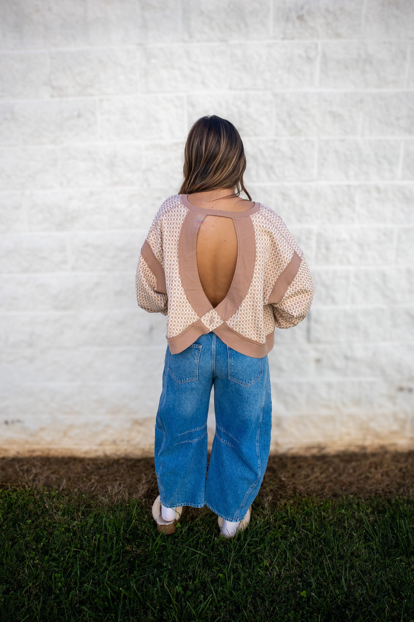 Free People - My Time Textured Reversible Layer Sweatshirt Top -SANDY