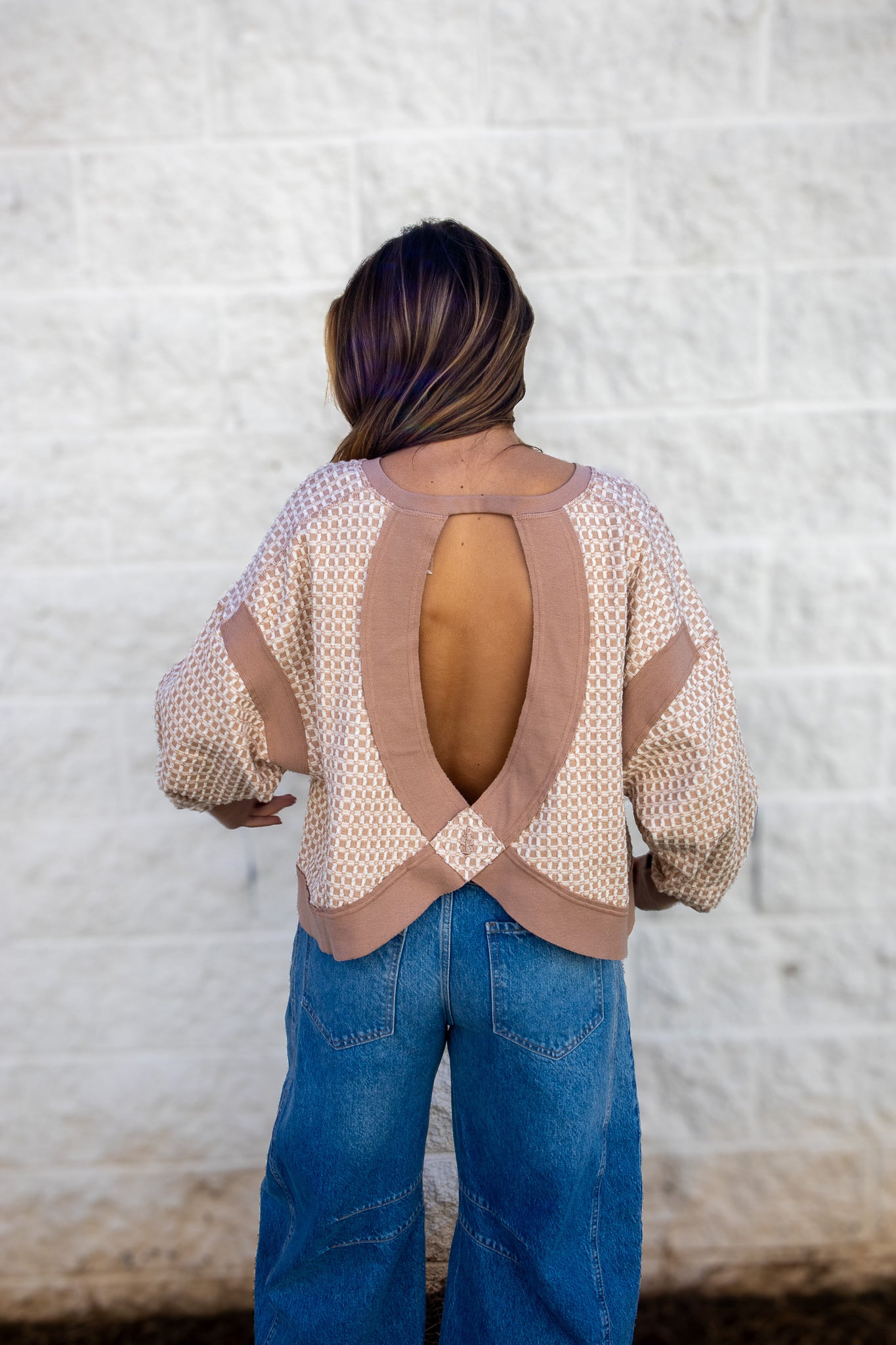 Free People - My Time Textured Reversible Layer Sweatshirt Top -SANDY