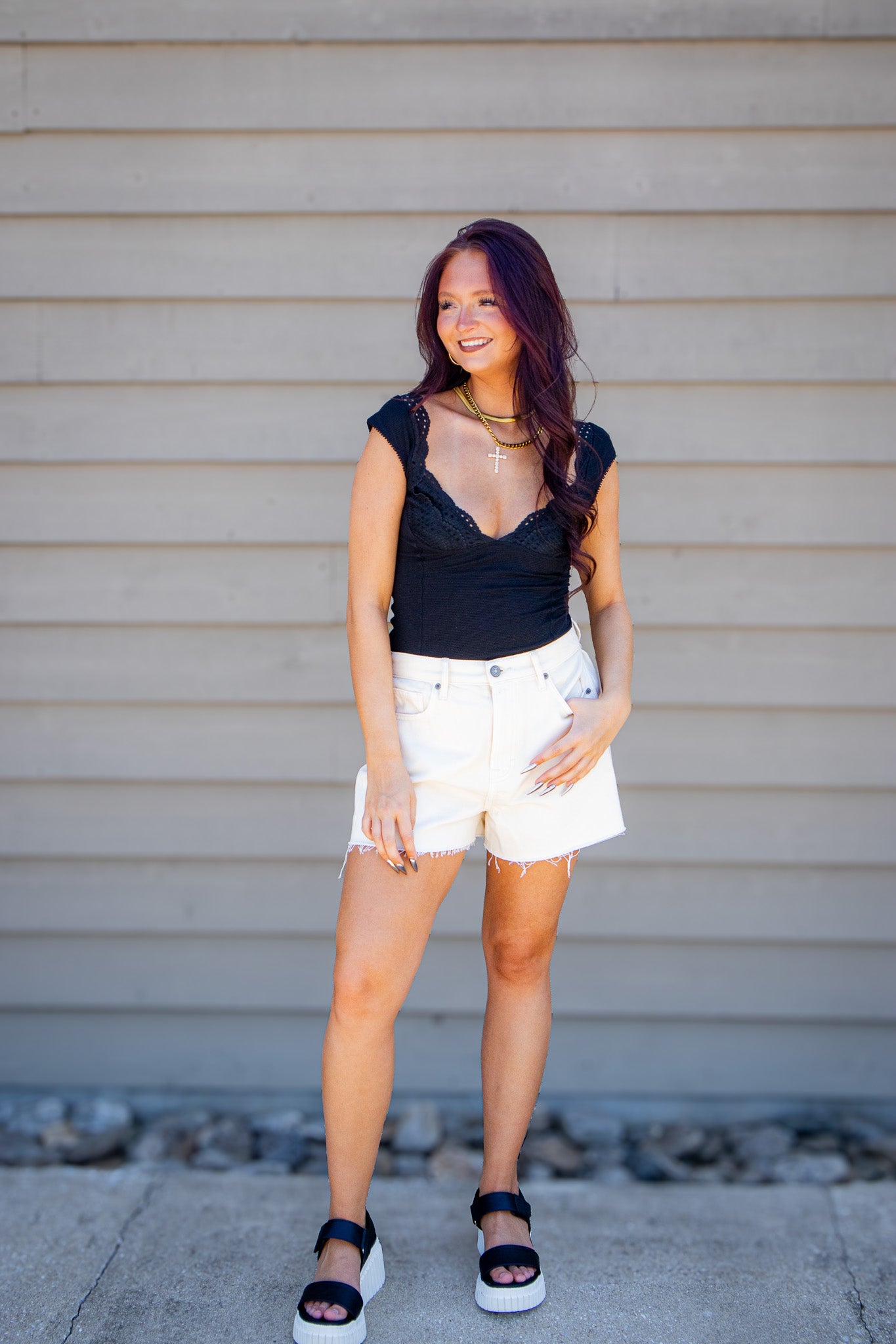 Free People - Intimately Blush Hour Sweetheart Eyelet Tee - Black