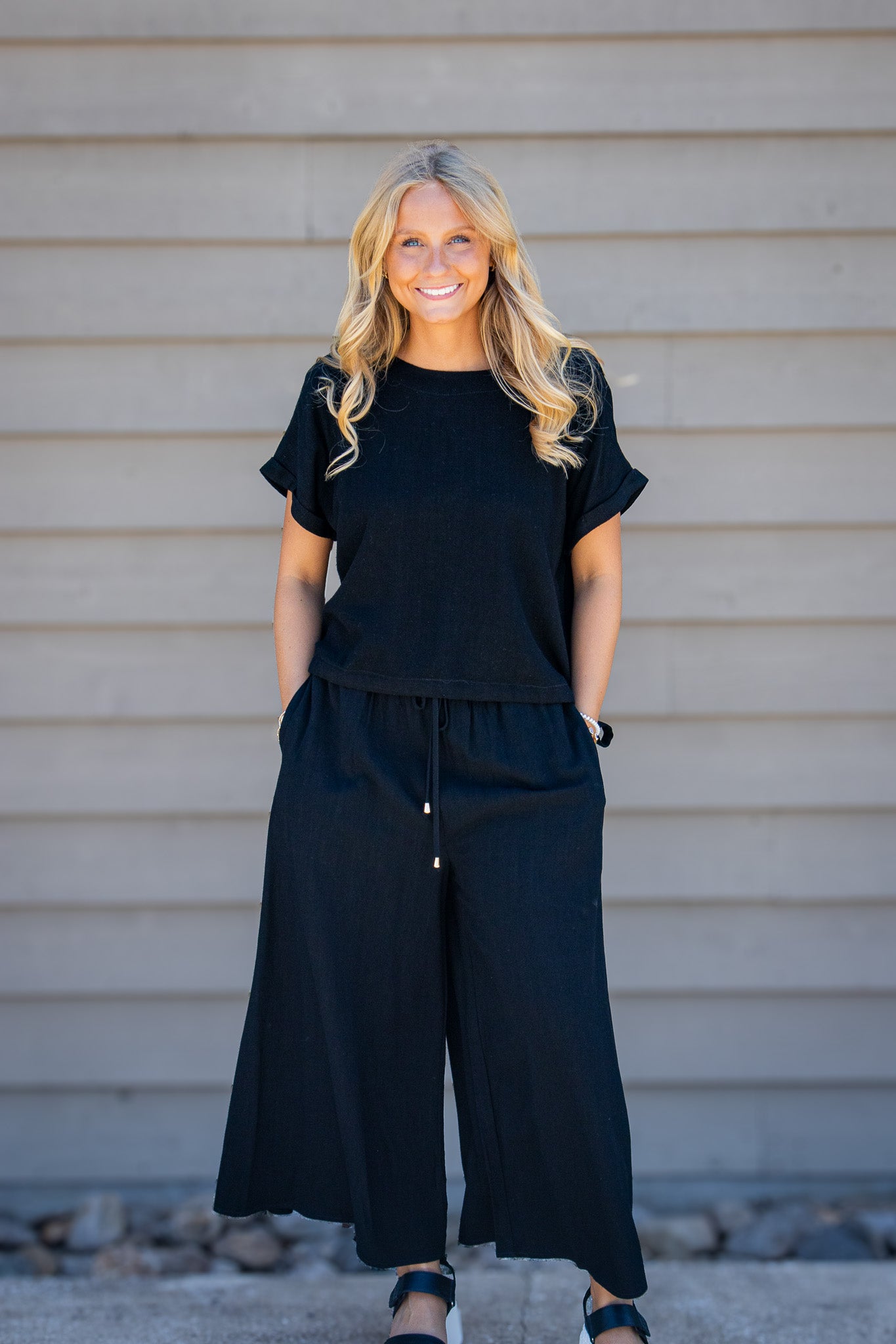Black Sand Linen Side Tie Top