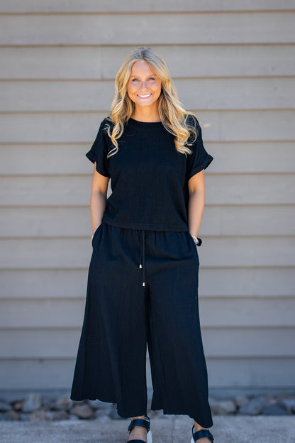 Black Sand Linen Side Tie Top