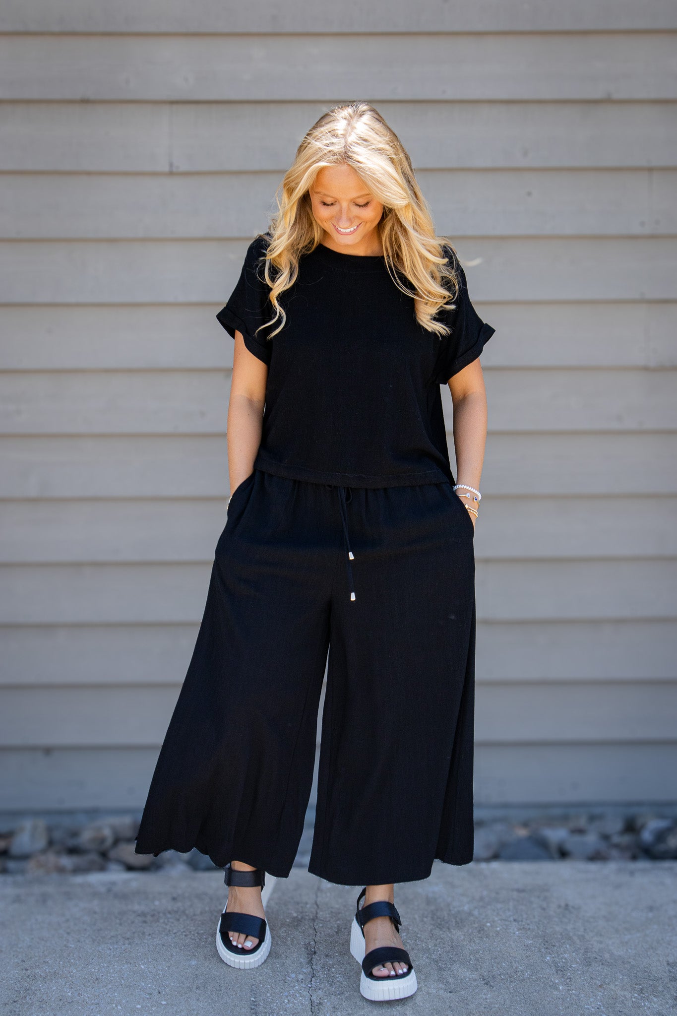 Black Sand Linen Side Tie Top