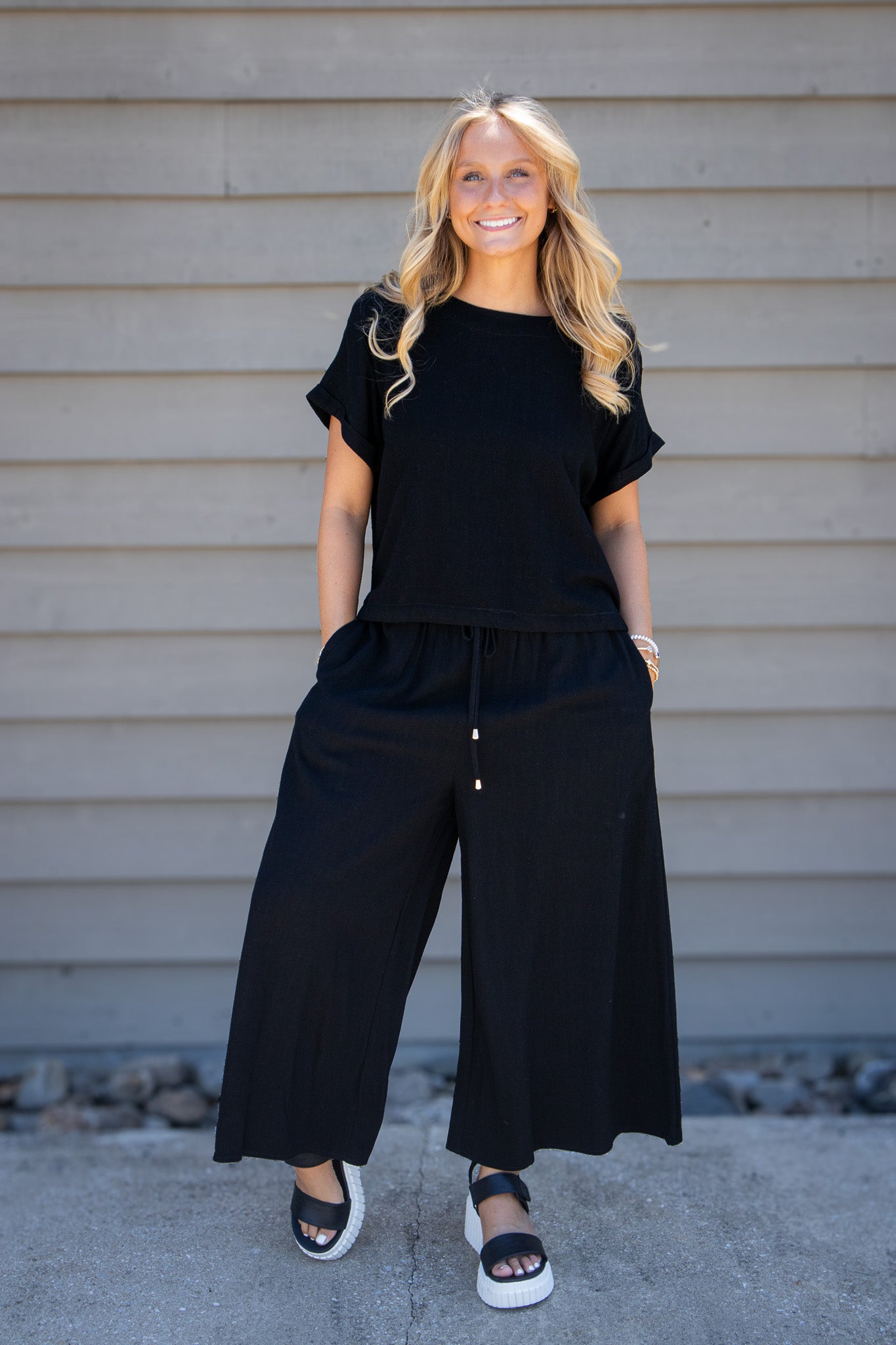Black Sand Linen Side Tie Top
