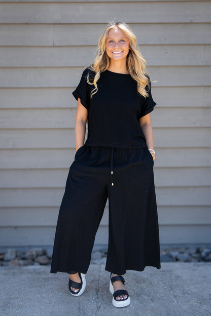 Black Sand Linen Side Tie Top