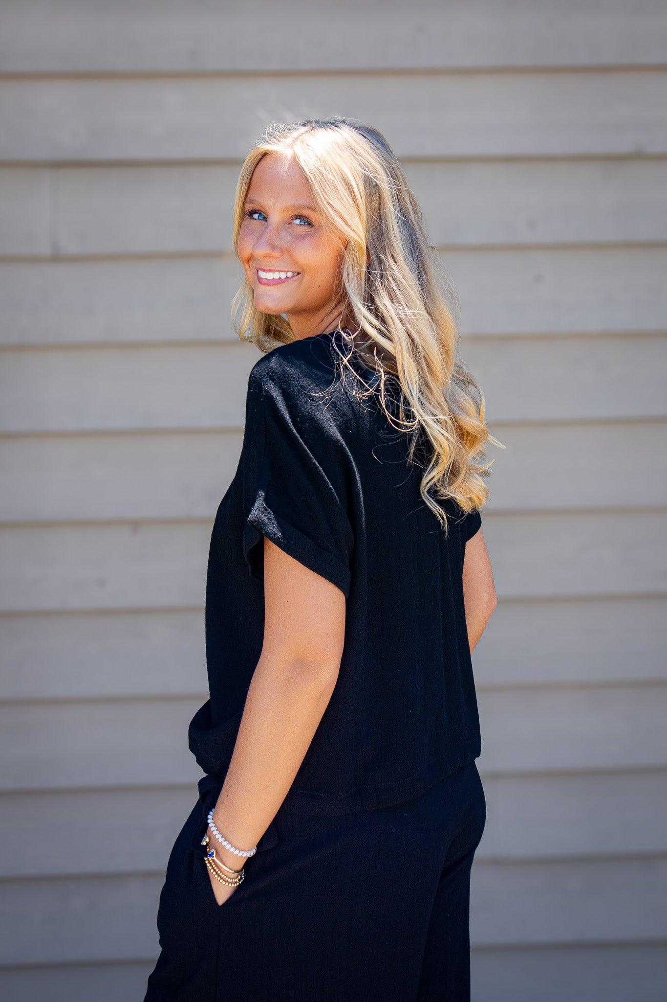 Black Sand Linen Side Tie Top