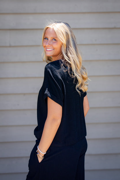 Black Sand Linen Side Tie Top