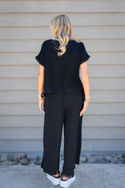 Black Sand Linen Side Tie Top