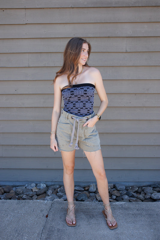 Love Notes Floral Knit Tube Top- BLACK