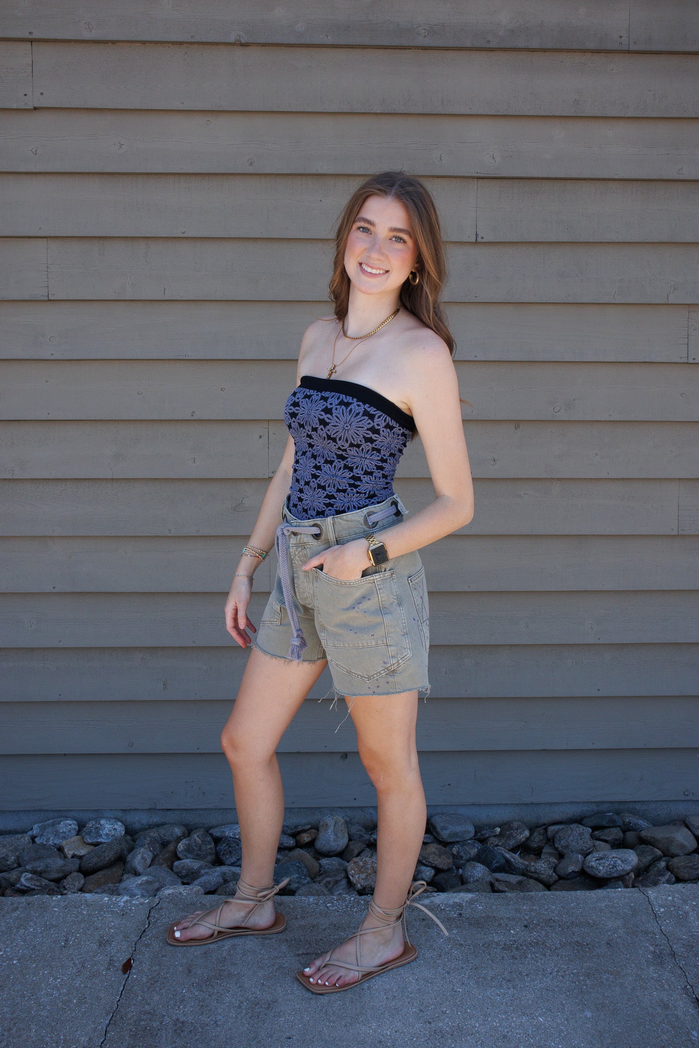 Love Notes Floral Knit Tube Top- BLACK