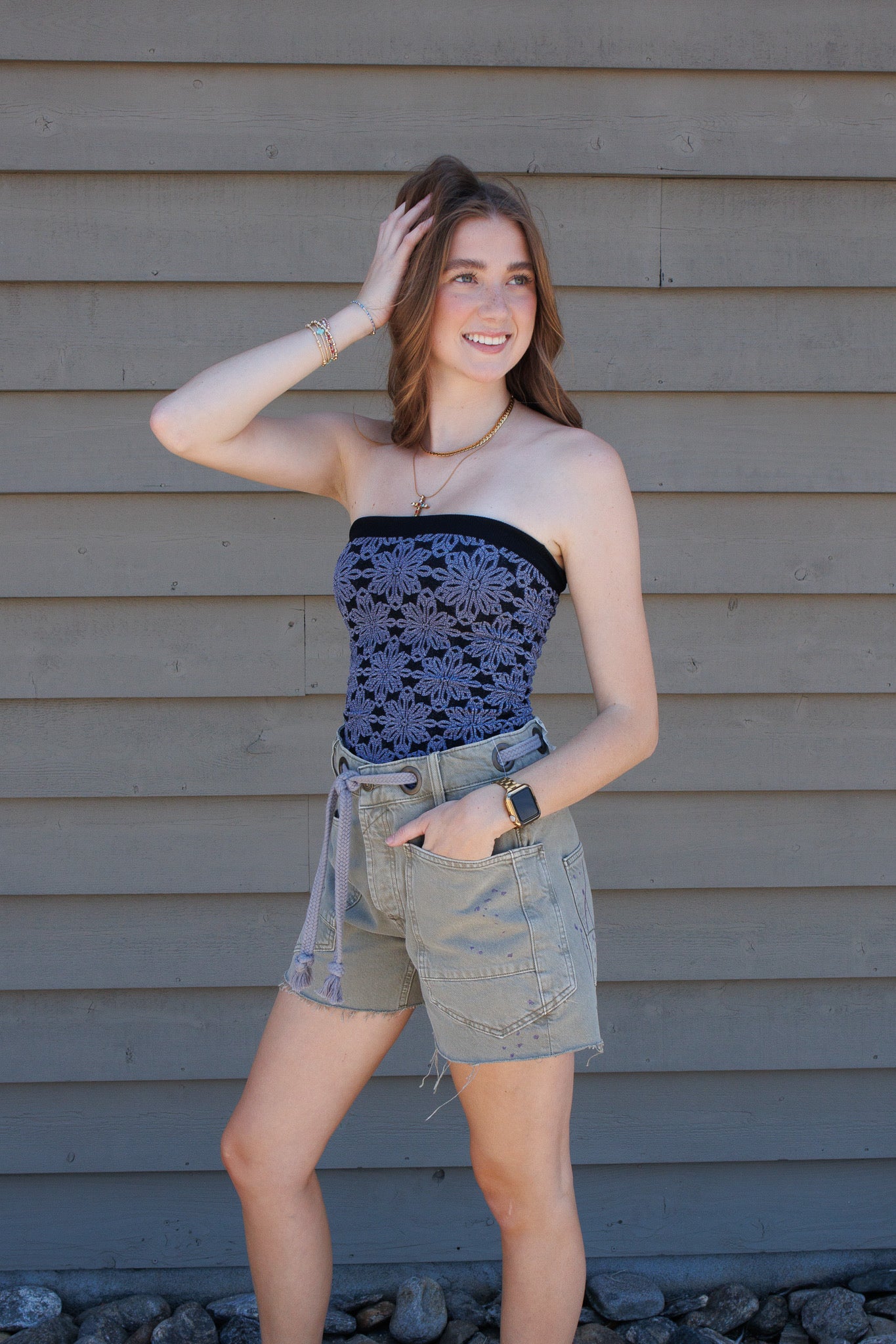 Love Notes Floral Knit Tube Top- BLACK