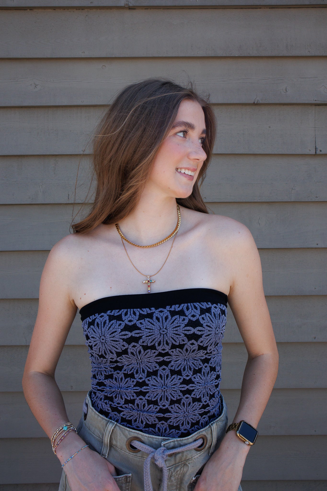Love Notes Floral Knit Tube Top- BLACK