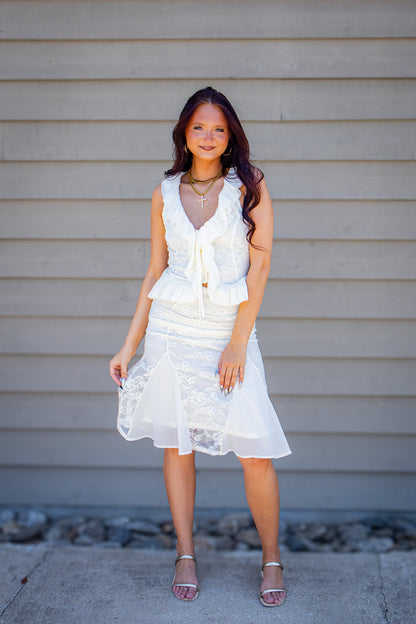 Everly Romantic Cream Lace Ruffle Top