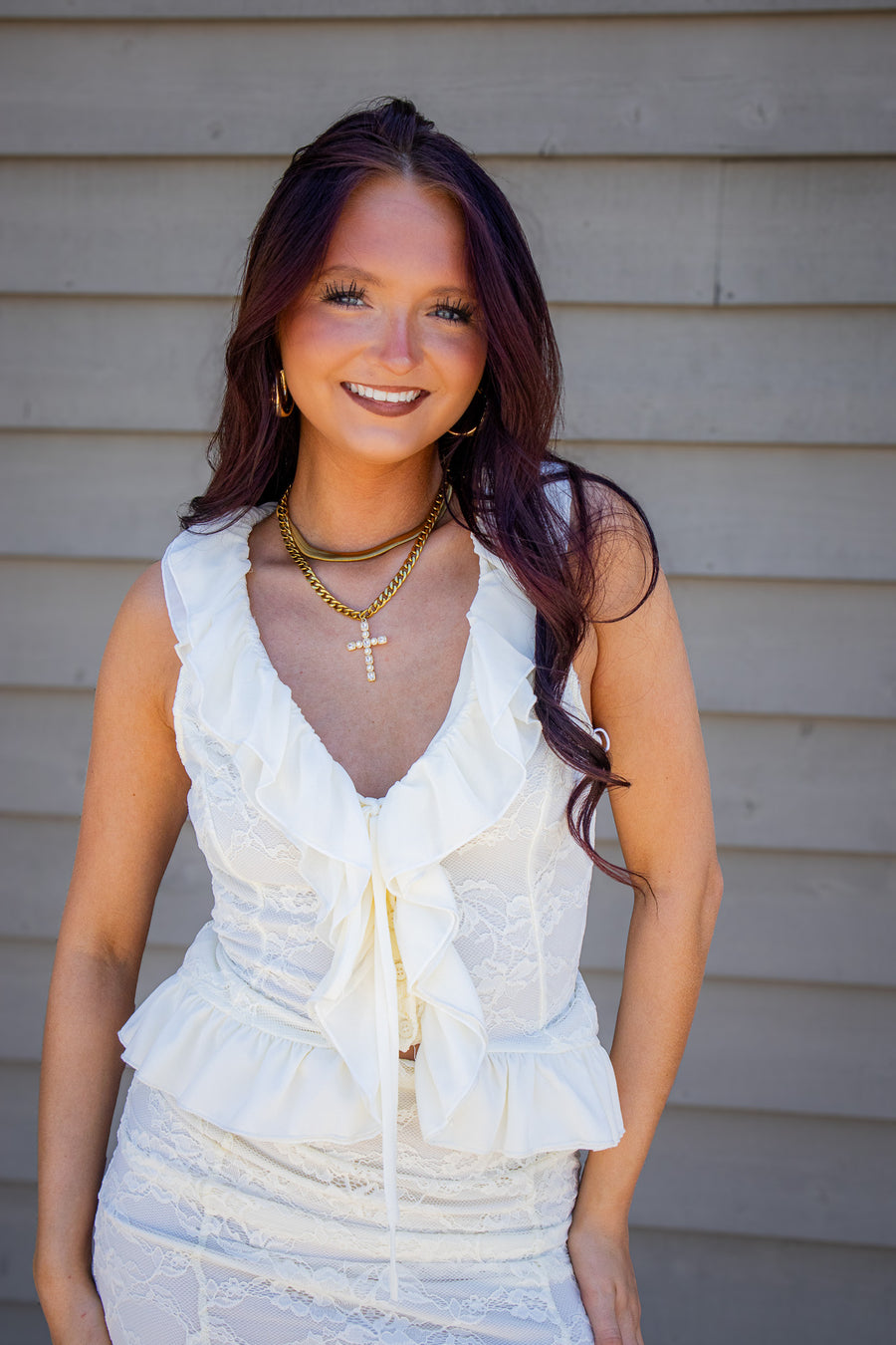 Everly Romantic Cream Lace Ruffle Top