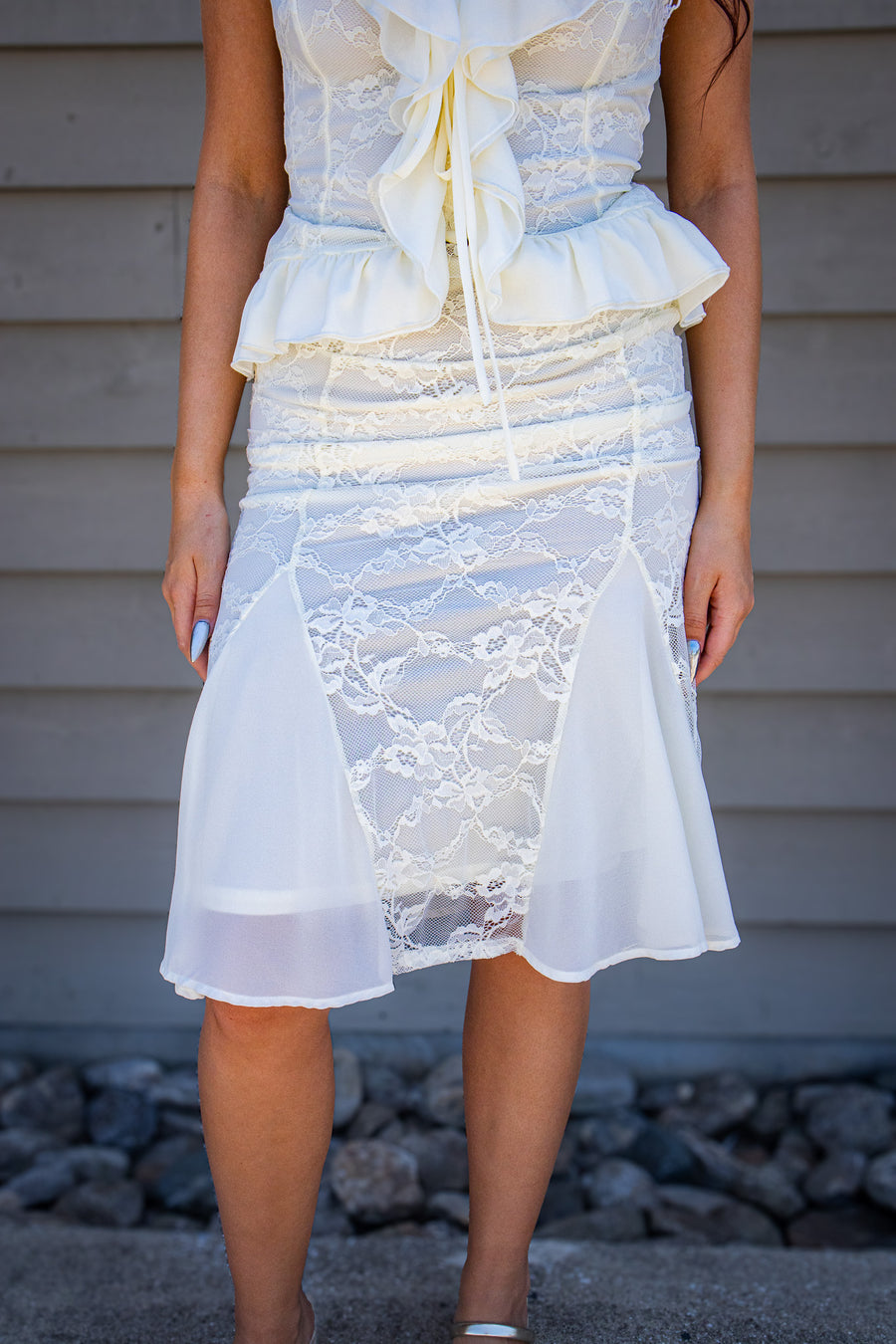 Everly Ruffle Lace Midi Skirt