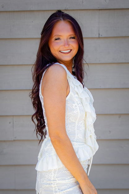 Everly Romantic Cream Lace Ruffle Top