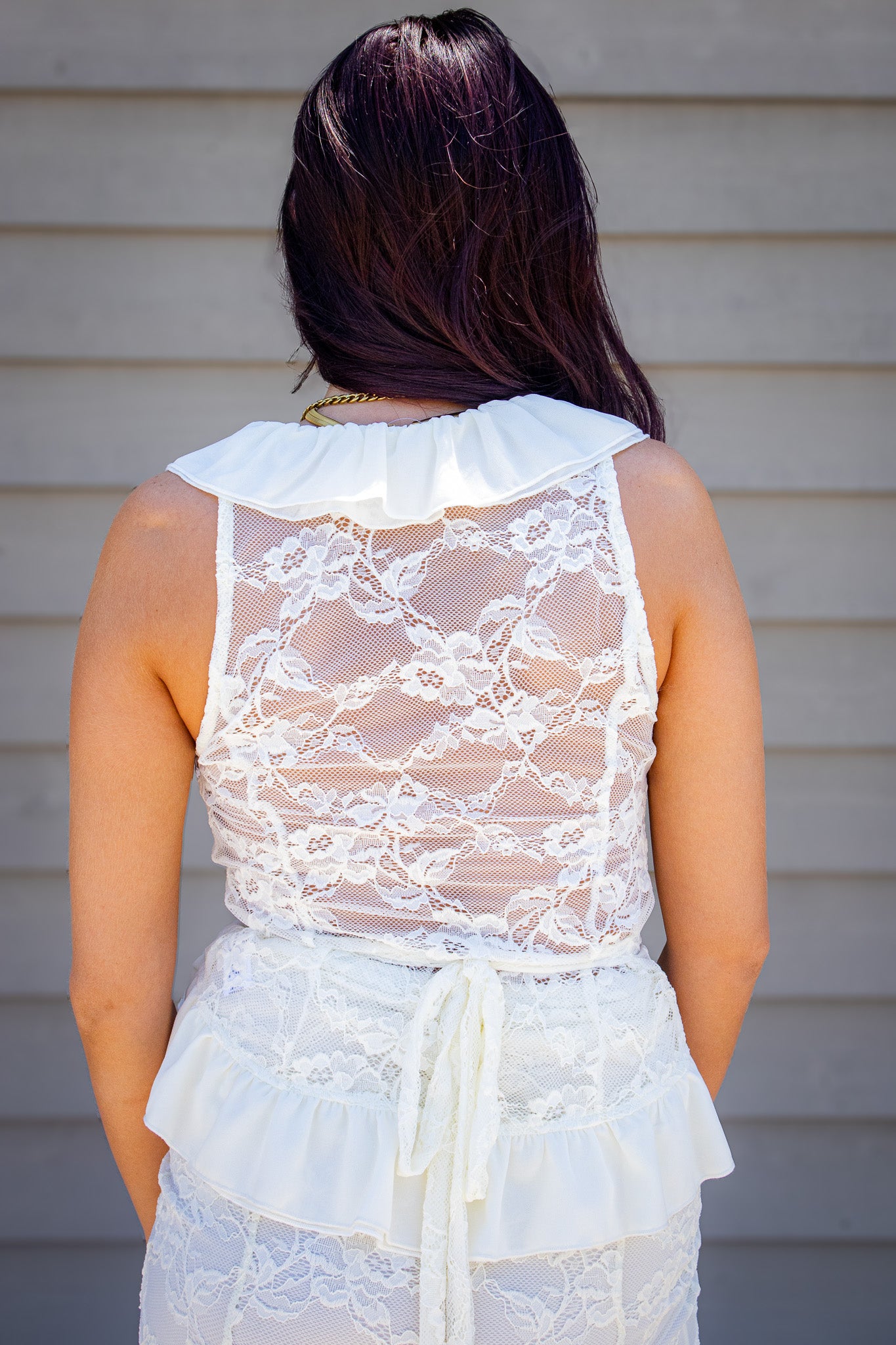 Everly Romantic Cream Lace Ruffle Top