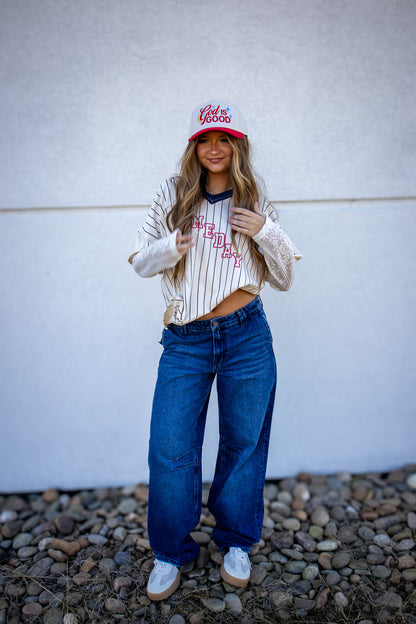 Lace League Layered Varsity Top