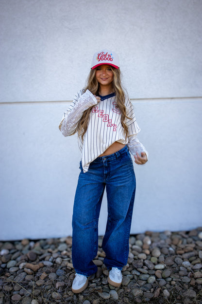 Lace League Layered Varsity Top