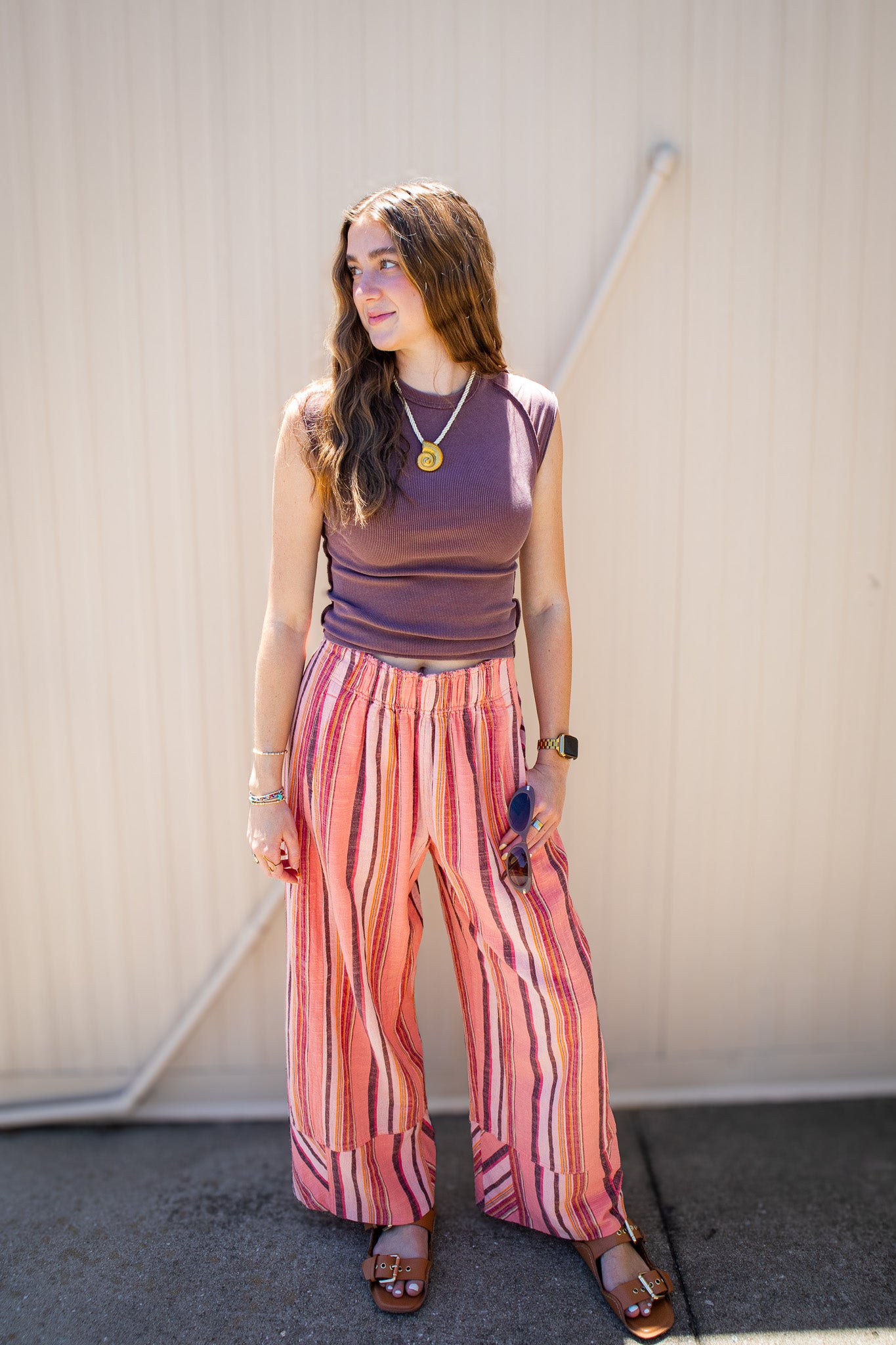 Free People - Day's End Linen Striped Pull-On Pants - SOFT CORAL COMBO