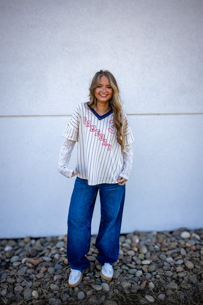 Lace League Layered Varsity Top