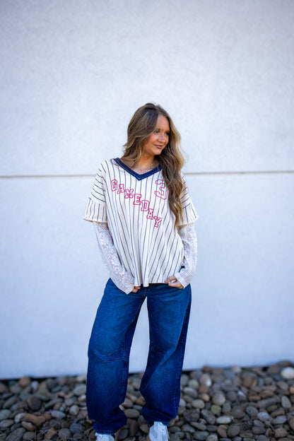 Lace League Layered Varsity Top