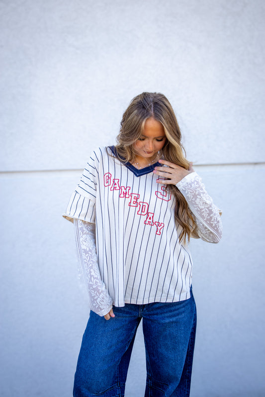 Lace League Layered Varsity Top