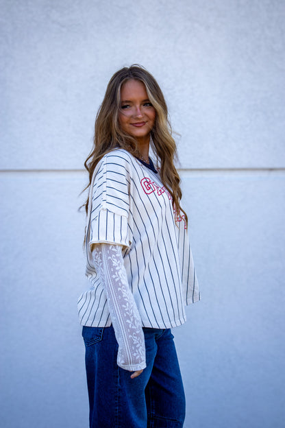 Lace League Layered Varsity Top